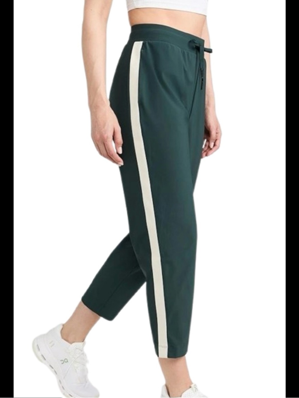 Sweaty Betty Dark Green Joggers with Cream Side Stripe
